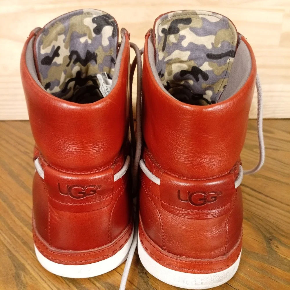 UGG Reefton Red Leather High Top Sneaker Mens 11 Moc Toe Vibram 1004085